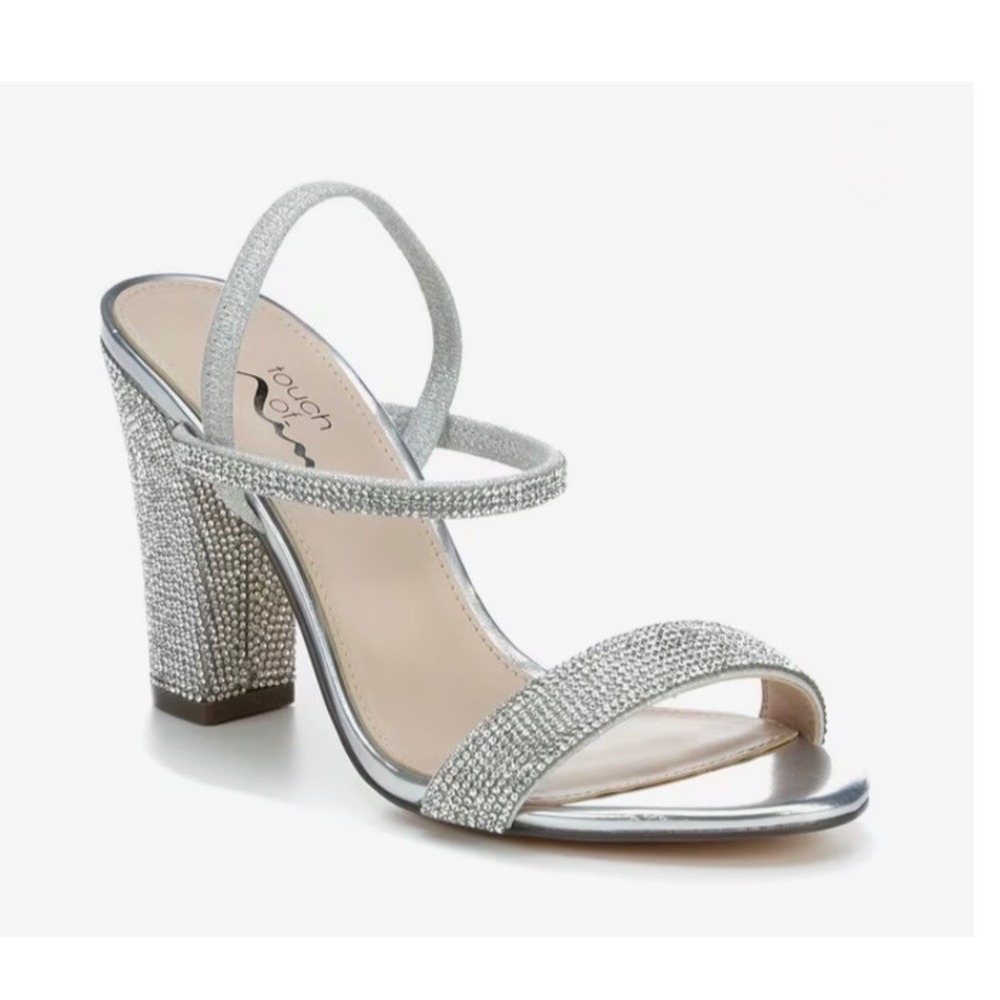 Nina Silver Rhinestone Block Heel Sandals Metallic Formal Evening Shoes Womens